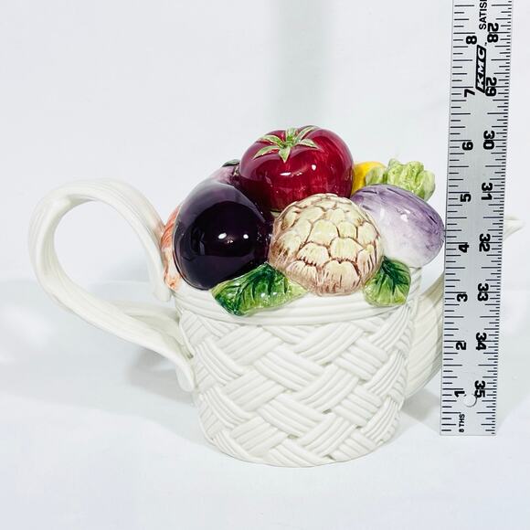 Vintage Fitz & Floyd Vegetable Garden Teapot Basket Weave 1995 in Original Box - Picture 10 of 12